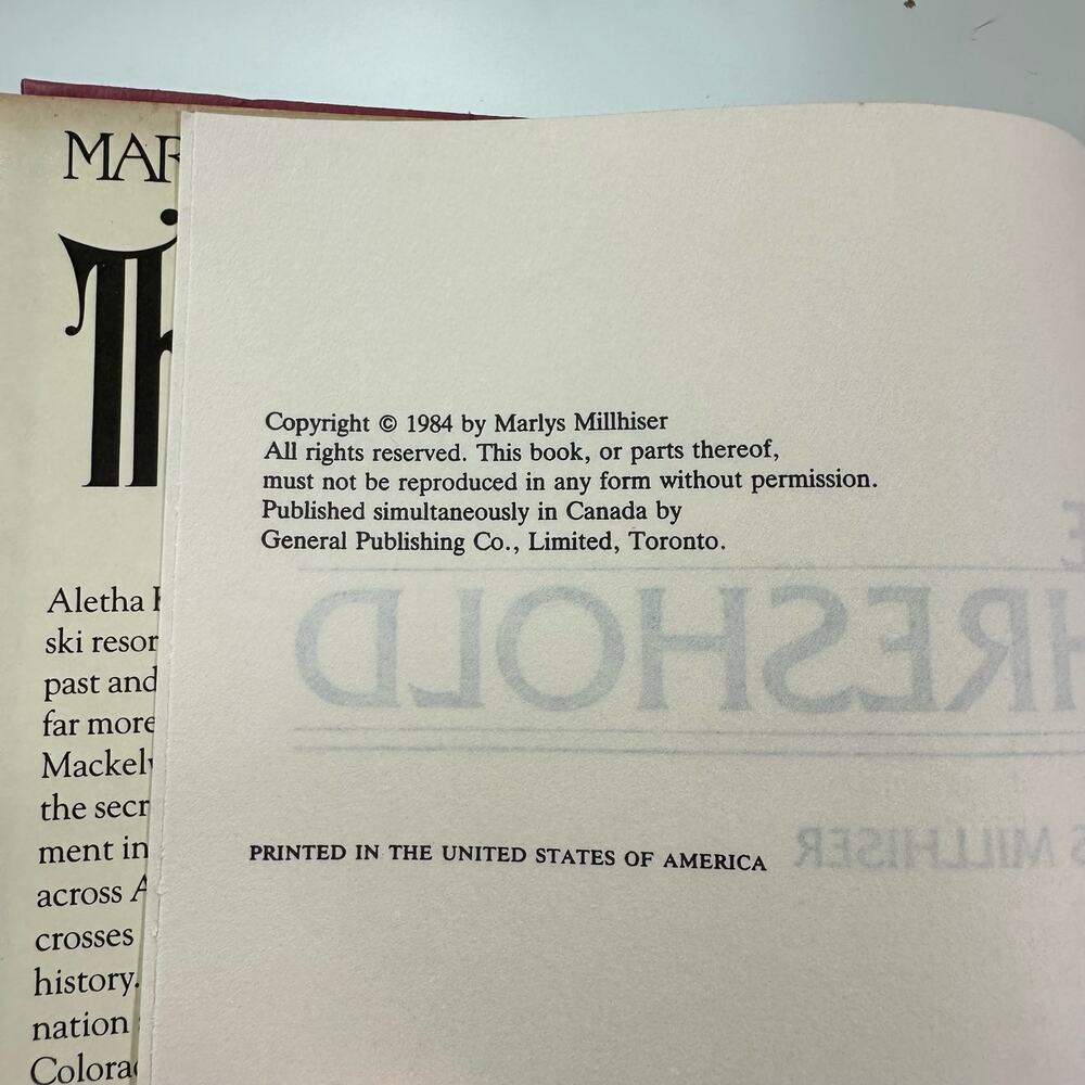 3/$20 Marlys Millhiser The Threshold 1984 Hardcover Book Book Club Edition - Picture 7 of 9